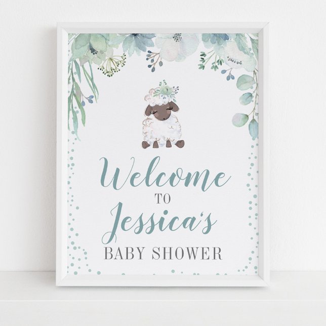 Greenery Blommigt Lamb Baby Shower Poster (Skapare uppladdad)