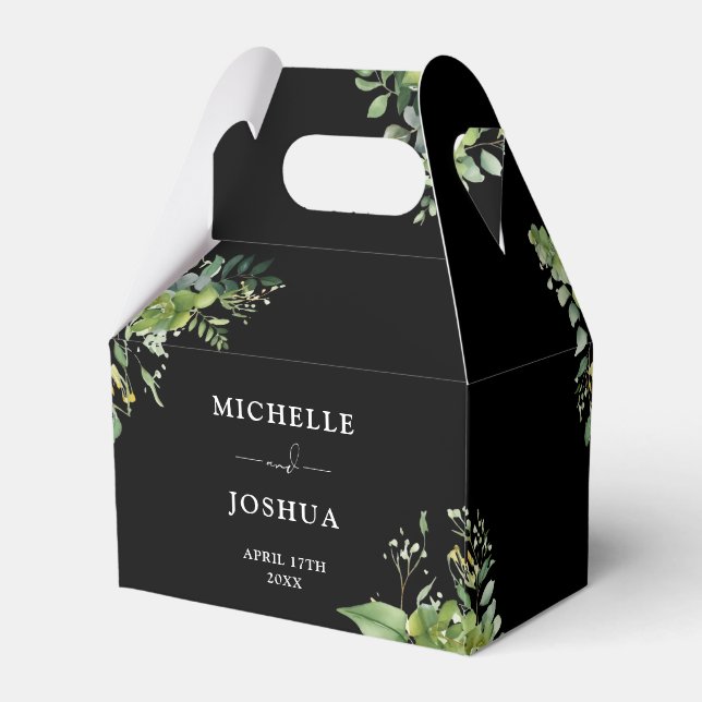 Greenery Blommigt Modern Black and White Bröllop Presentaskar (Baksidan Sidan)