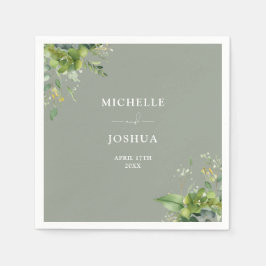 Greenery Blommigt Modern Sage Grönt Bröllop Pappersservett