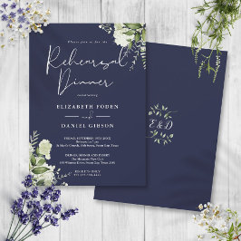 Greenery Blommigt Navy Blue Rehearsal Dinner Inbjudningar