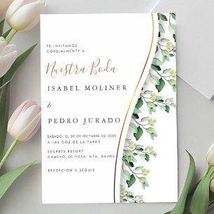 Greenery Blommigt Nuestra Boda Bröllop Inbjudningar