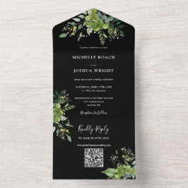 Greenery Blommigt QR Code Black and White Bröllop