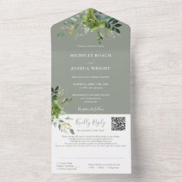 Greenery Blommigt QR Code Sage Grönt Bröllop