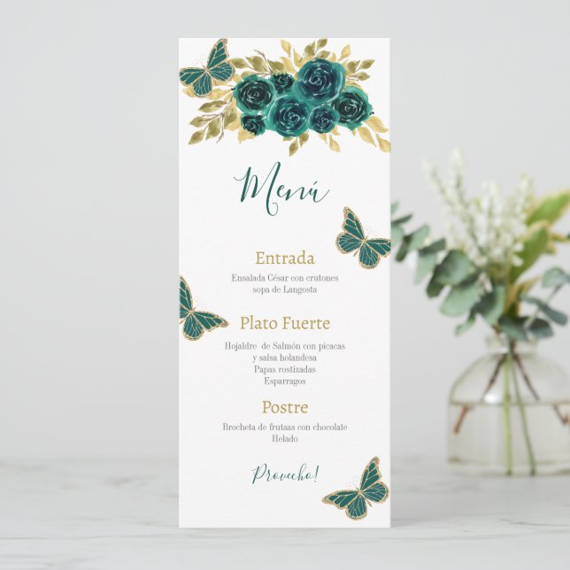 Greenery Blommigt Quinceañera Meny (Stående Fram)