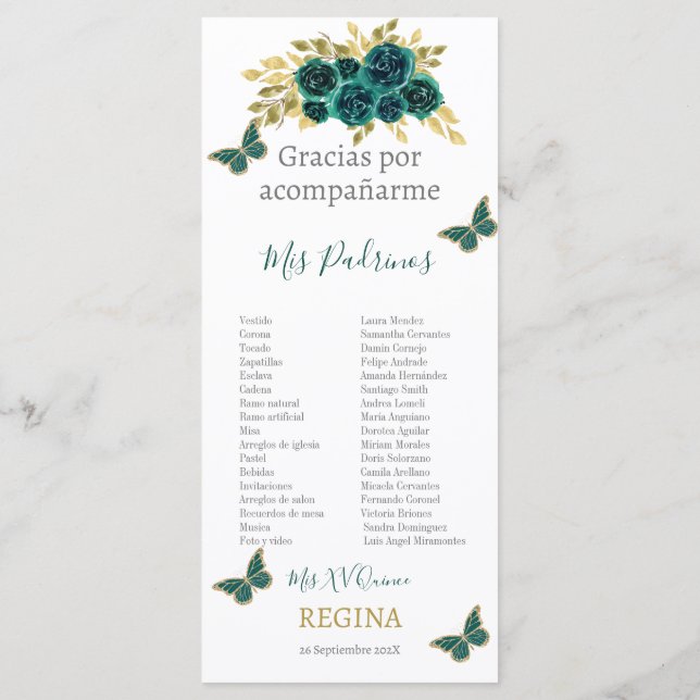 Greenery Blommigt Quinceañera Program (Baksida)