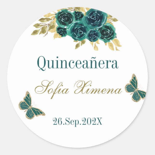 Greenery Blommigt Quinceañera Runt Klistermärke (Framsida)