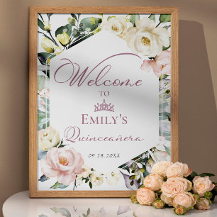 Greenery Blommigt Ram Quinceañera Välkomstskylt Poster
