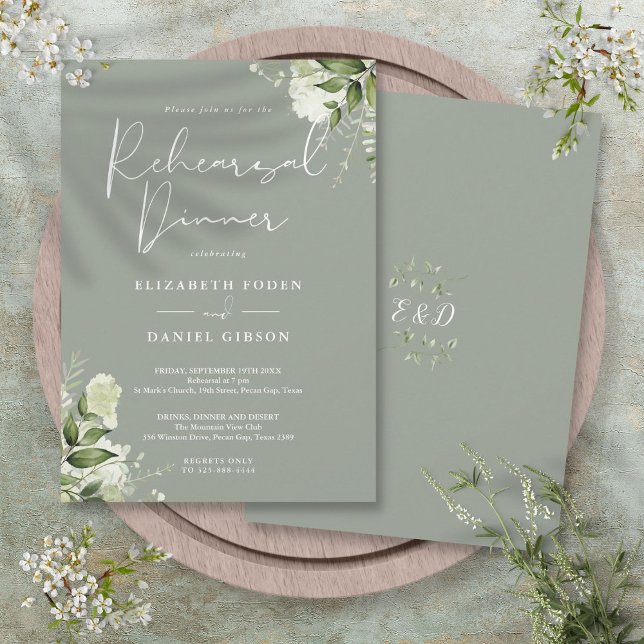 Greenery Blommigt Sage Grönt Rehearsal Dinner Inbjudningar (Greenery Floral Sage Green Rehearsal Dinner Invitation)