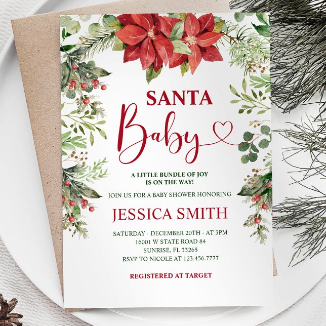 Greenery Blommigt Santa Baby Shower Inbjudningar (Skapare uppladdad)