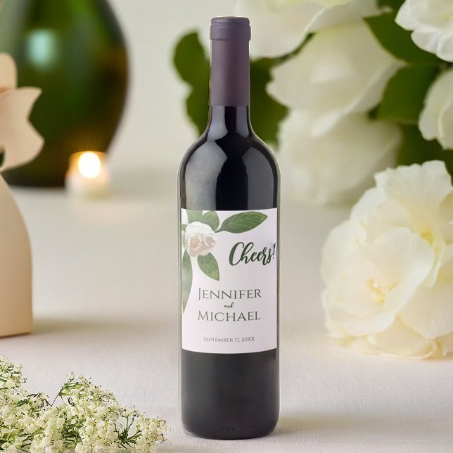 Greenery Blommigt Simple Elegant bröllop Vinflaska Etikett (Greenery Floral Simple Elegant Wedding Wine Label)