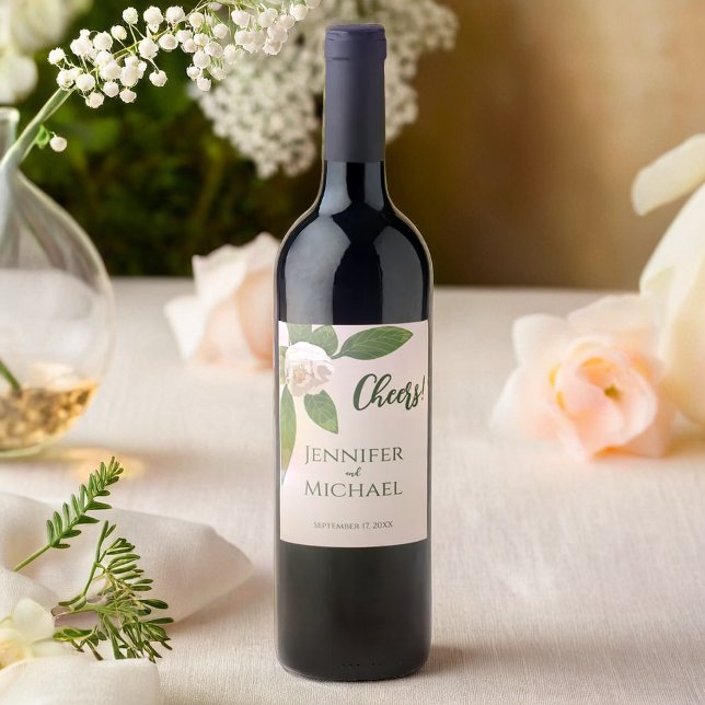 Greenery Blommigt Simple Elegant bröllop Vinflaska Etikett (Greenery Floral Simple Elegant Wedding Wine Label)