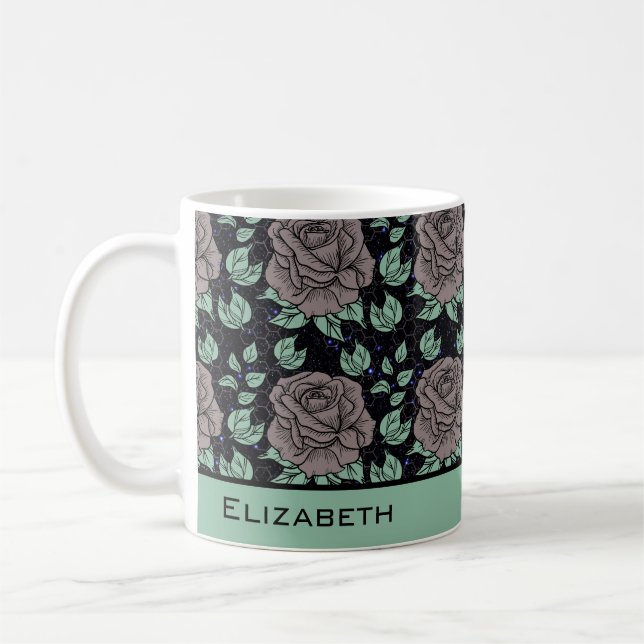 Greenery blommönster, stor blommar personlig kaffemugg (Vänster)