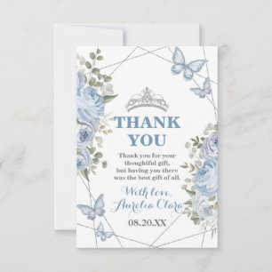 Greenery Blue Blommigt Butterflies 16th Quinceañer Tack Kort