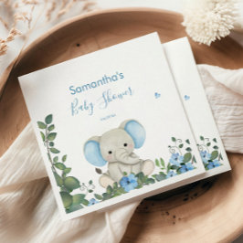 Greenery Blue Blommigt Elephant Baby Shower Napkin Pappersservett