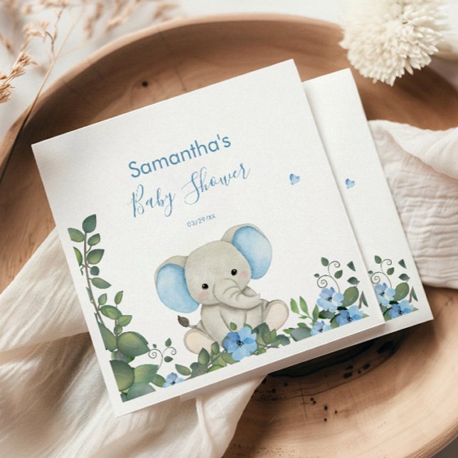 Greenery Blue Blommigt Elephant Baby Shower Napkin Pappersservett (Skapare uppladdad)