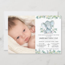 Greenery Blue Elephant Baptism Christening Photo