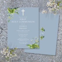 Greenery Blue First Heliga Communion-inbjudan