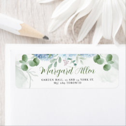 Greenery Blue hydrangea Baby Shower Adress Returadress Etikett