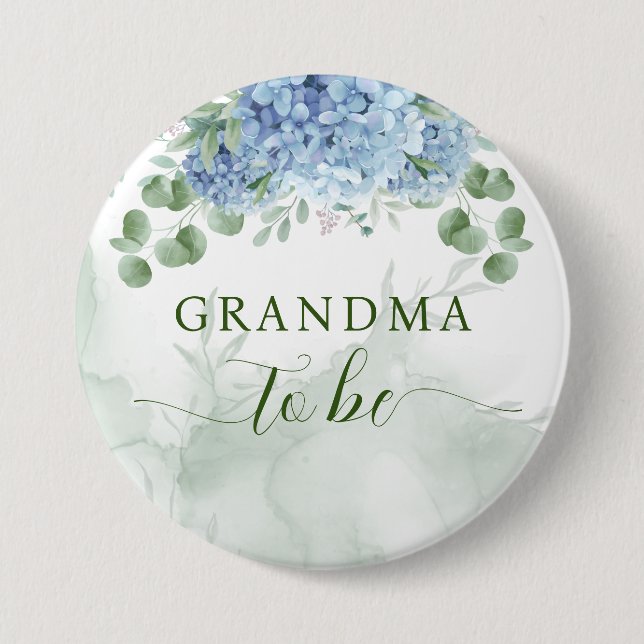 Greenery Blue hydrangea Baby Shower Grandma to be  Knapp (Framsida)