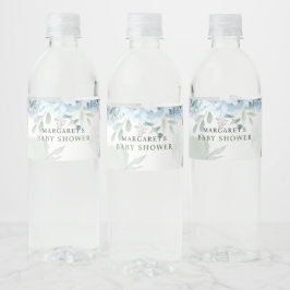Greenery Blue hydrangea Baby Shower Vattenflaskor Etikett