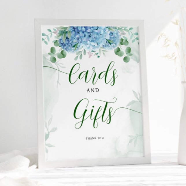 Greenery Blue hydrangea Cards och Gift Baby Shower Poster (Skapare uppladdad)