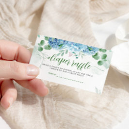 Greenery Blue hydrangea Diaper Raffle Baby Shower Tilläggskort
