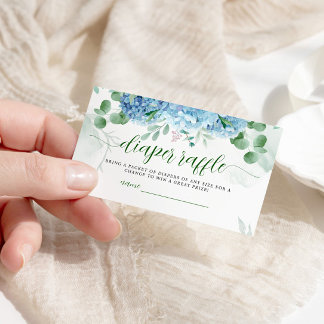 Greenery Blue hydrangea Diaper Raffle Baby Shower Tilläggskort