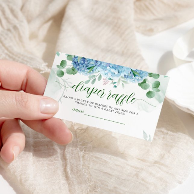 Greenery Blue hydrangea Diaper Raffle Baby Shower Tilläggskort (Skapare uppladdad)