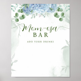 Greenery Blue hydrangea Mamma-osa Sign Baby Shower Poster