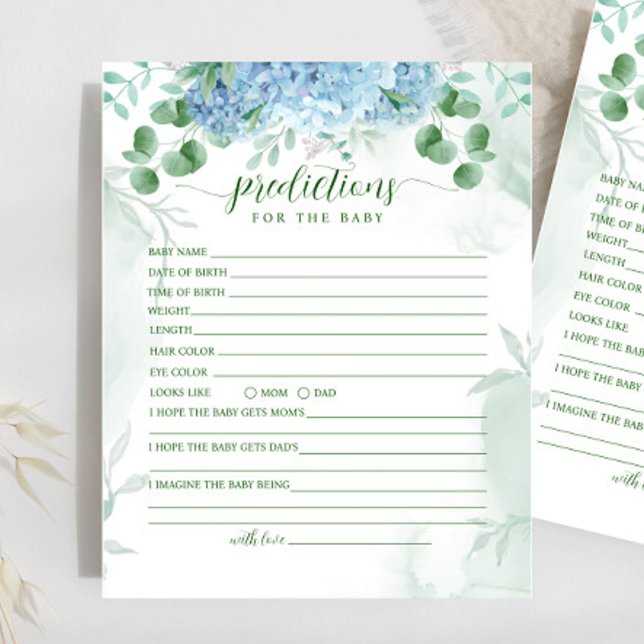 Greenery Blue hydrangea Prediction for Baby Shower (Skapare uppladdad)