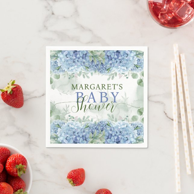 Greenery Blue hydrangea sin Boy Baby Shower Pappersservett (Insitu)