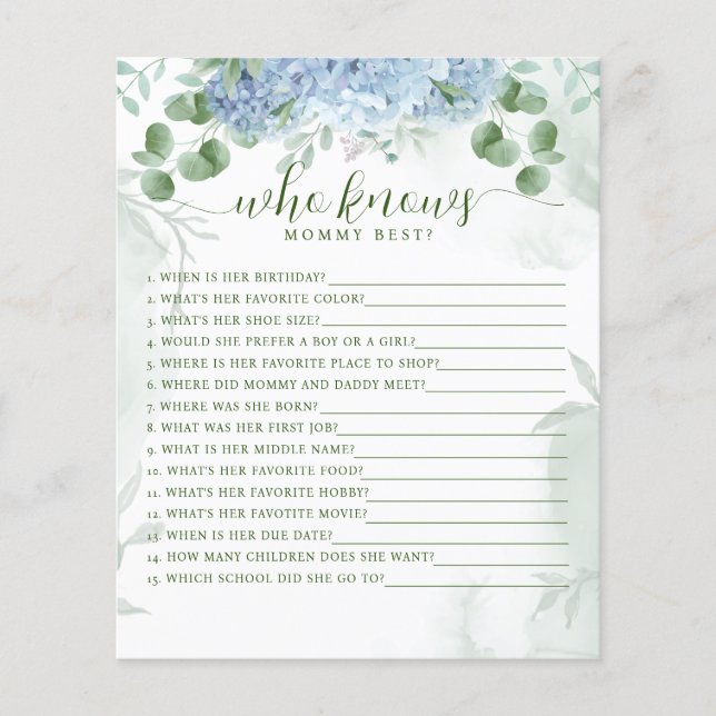 Greenery Blue hydrangea som känner Mamma Baby (Framsida)