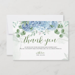 Greenery Blue hydrangea Tack Baby Shower Kort