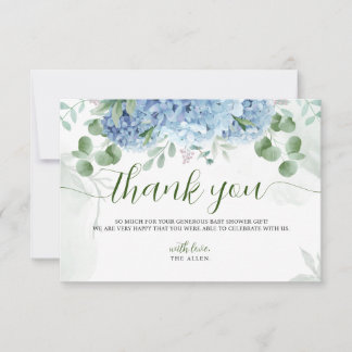 Greenery Blue hydrangea Tack Baby Shower Kort