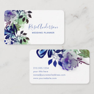 Greenery Blue Lila Blommigt Typography Visitkort
