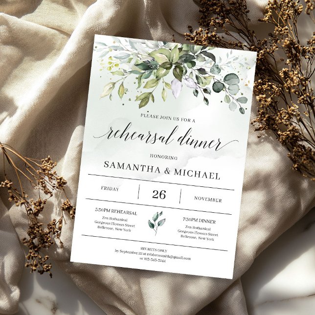 Greenery boho foliage eucalyptus rehearsal Middag Inbjudningar (Greenery boho foliage eucalyptus rehearsal dinner invitation)