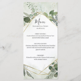 Greenery boho gold geometric watercolour wedding meny