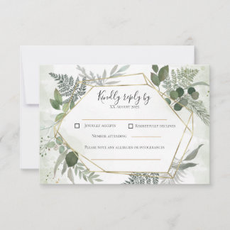 Greenery boho gold geometric watercolour wedding  OSA kort