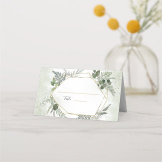 Greenery boho gold geometric watercolour wedding placeringskort