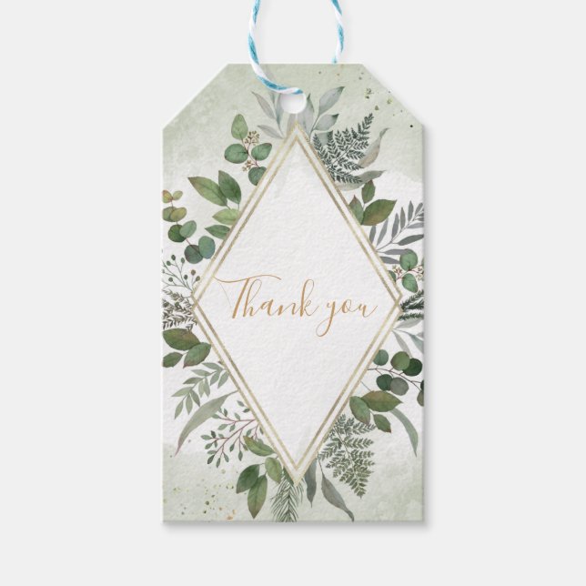 Greenery boho sage geometric wedding thank you presentetikett (Framsidan)