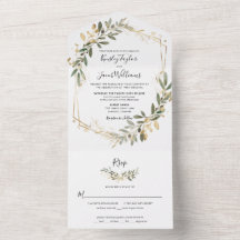 Greenery Boho Sage och Guld Geometric Bröllop