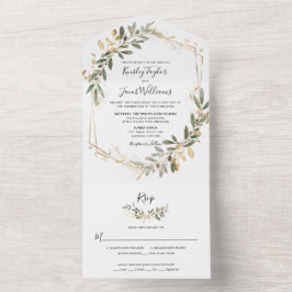 Greenery Boho Sage och Guld Geometric Bröllop