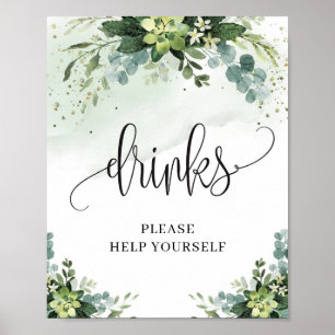 Greenery boho succulage blommigt foliage dryckes s poster