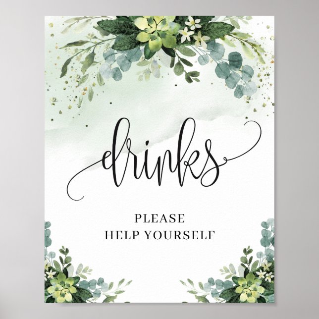 Greenery boho succulage blommigt foliage dryckes s poster (Framsidan)