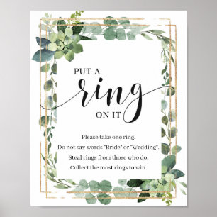 Greenery boho Succulent Sätt ring på spelskylten Poster