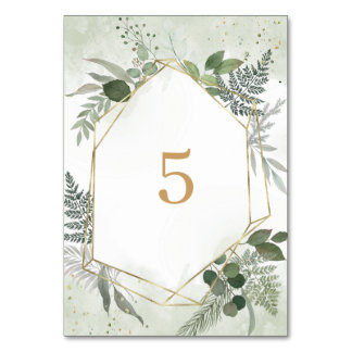 Greenery boho watercolour gold geometric wedding bordsnummer
