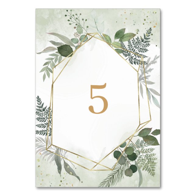 Greenery boho watercolour gold geometric wedding bordsnummer (Framsidan)