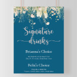 Greenery Boho Wildblomflottan Namnteckning Drinks Poster<br><div class="desc">Den här grönsaksboho-namnteckning marinen poster perfekt för ett bröllop. Utformningen har vattenfärgsrosa,  ,  gult och vita vilda blommor som ordnats i eleganter. Anpassa tecknet med namn på bruden och trippen och deras favoritdryckval.</div>