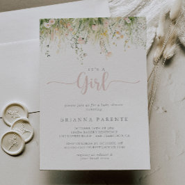 Greenery Boho Wildblomma Det är en flicka-babyskor Inbjudningar