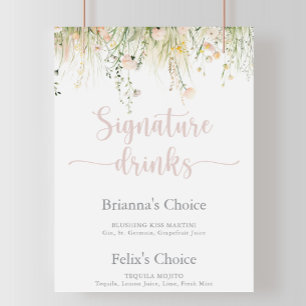 Greenery Boho Wildblomma Namnteckning Drinks-tecke Poster